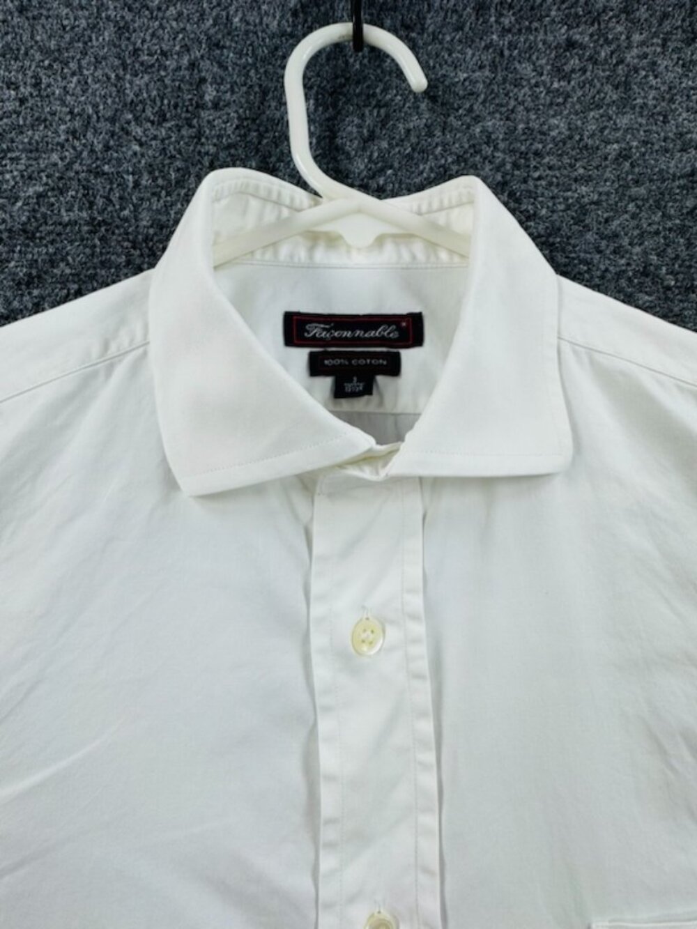 Faconnable White 15.5 Cotton Logo Mens Solid Button Up Pocket Long Sleeve Shirt